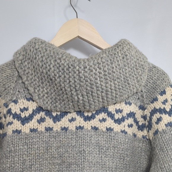Vintage Wool Hand Knit Cowichan Style Sweater YKK Zippered Cardigan Fair Isle L - Picture 11 of 16